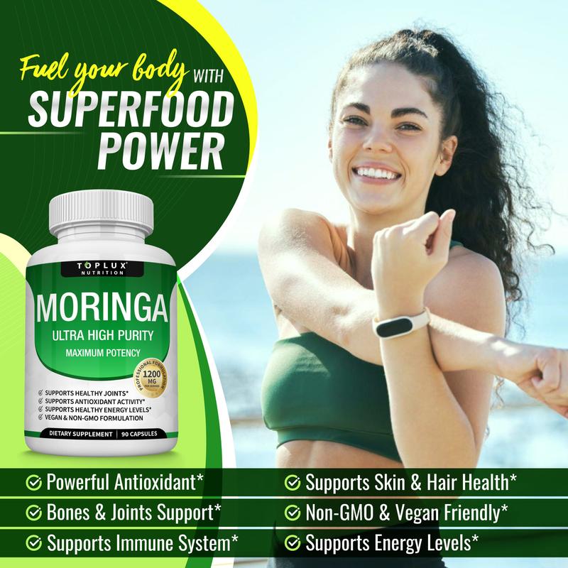 Moringa Capsules - Pure Moringa Powder for Immune, Gut health