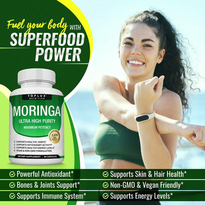 Moringa Capsules - Pure Moringa Powder for Immune, Gut health