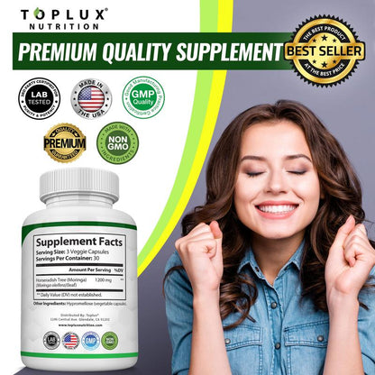 Moringa Capsules - Pure Moringa Powder for Immune, Gut health