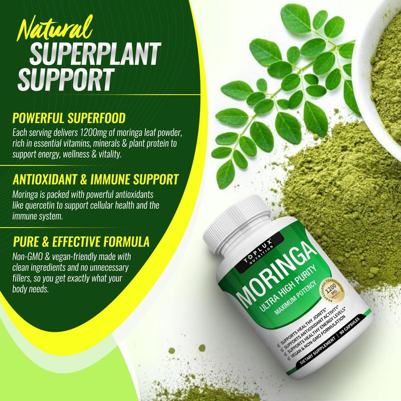 Moringa Capsules - Pure Moringa Powder for Immune, Gut health