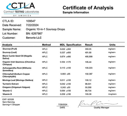 100% Organic 10-in-1 Soursop Extract Drops