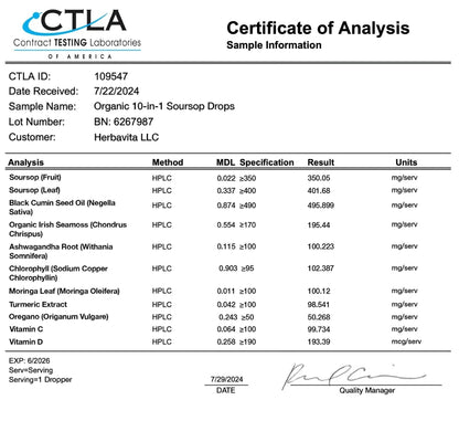 100% Organic 10-in-1 Soursop Extract Drops
